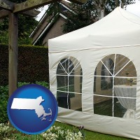 massachusetts map icon and a garden party tent