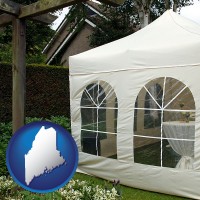 maine map icon and a garden party tent