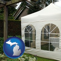 michigan map icon and a garden party tent