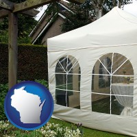 wisconsin map icon and a garden party tent